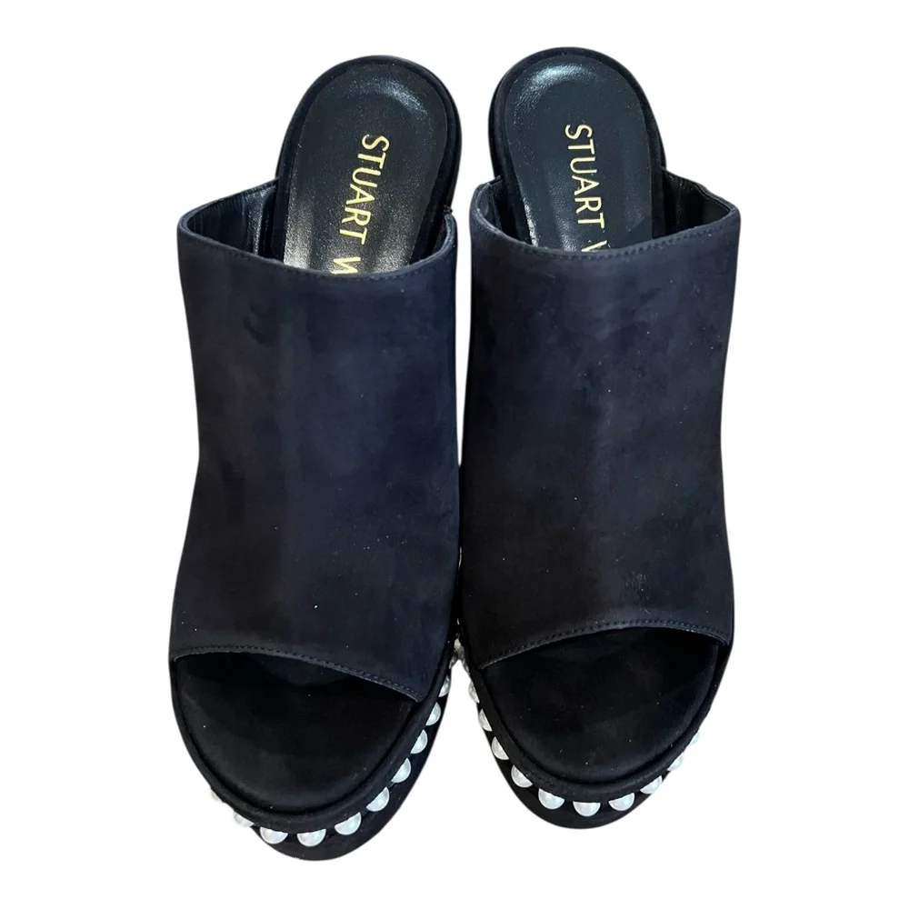 Stuart Weitzman Skyhigh Pearl Platform Slide Mule –Black –Size 39 / 8.5B US– NIB